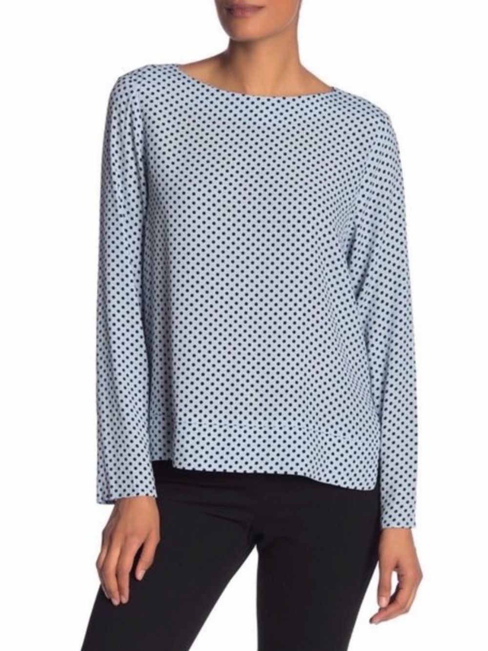 Philosophy Blue Black Polka Dot Long Sleeve Blouse Top Size M